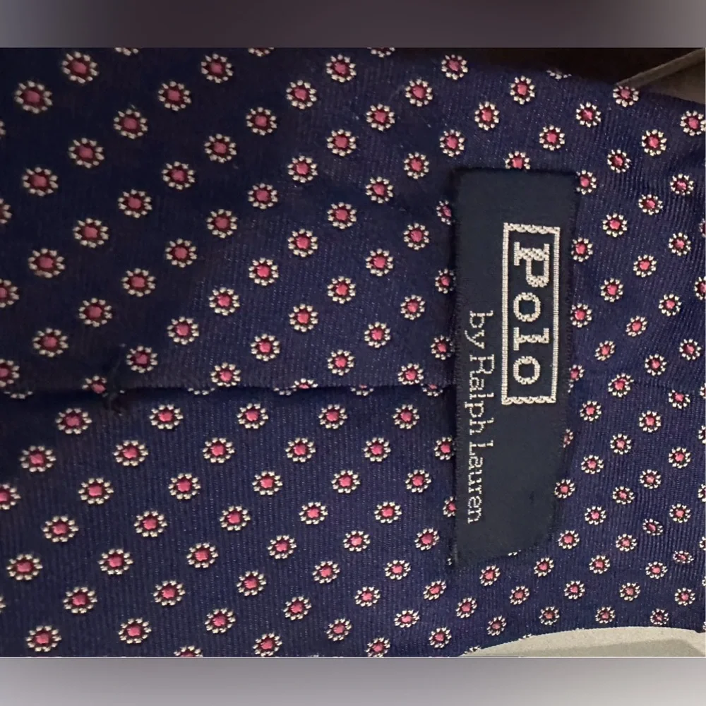 RALPH LAUREN POLO Tie 100% SILK Hand Made USA AUTHENTIC Blue Pink White Floral